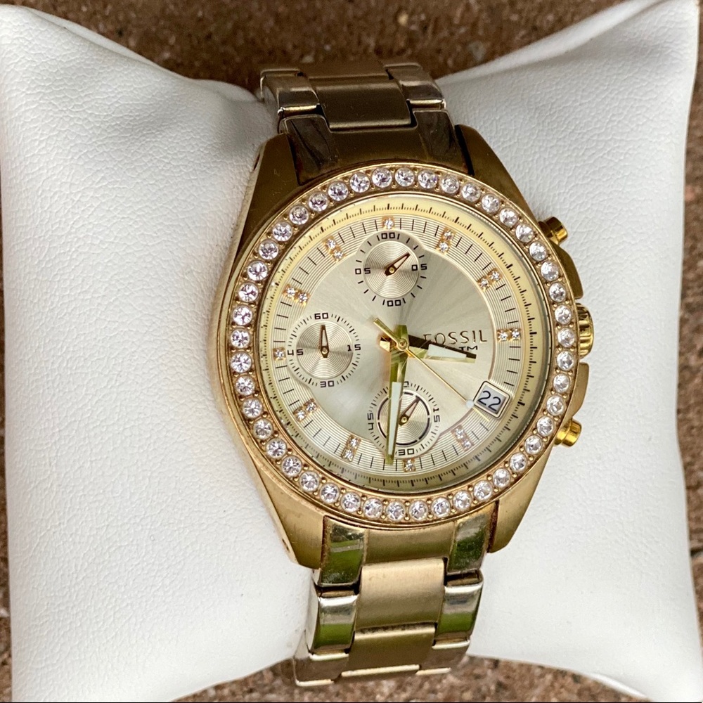 Fossil Gold Finish Watch with Rhinestone Detail